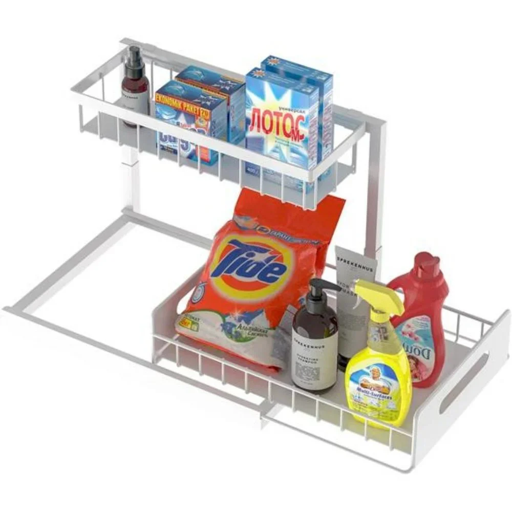 Under Sink Organizers and Storage 2-Tier Metal Slide Out Pull Out Drawer (White)